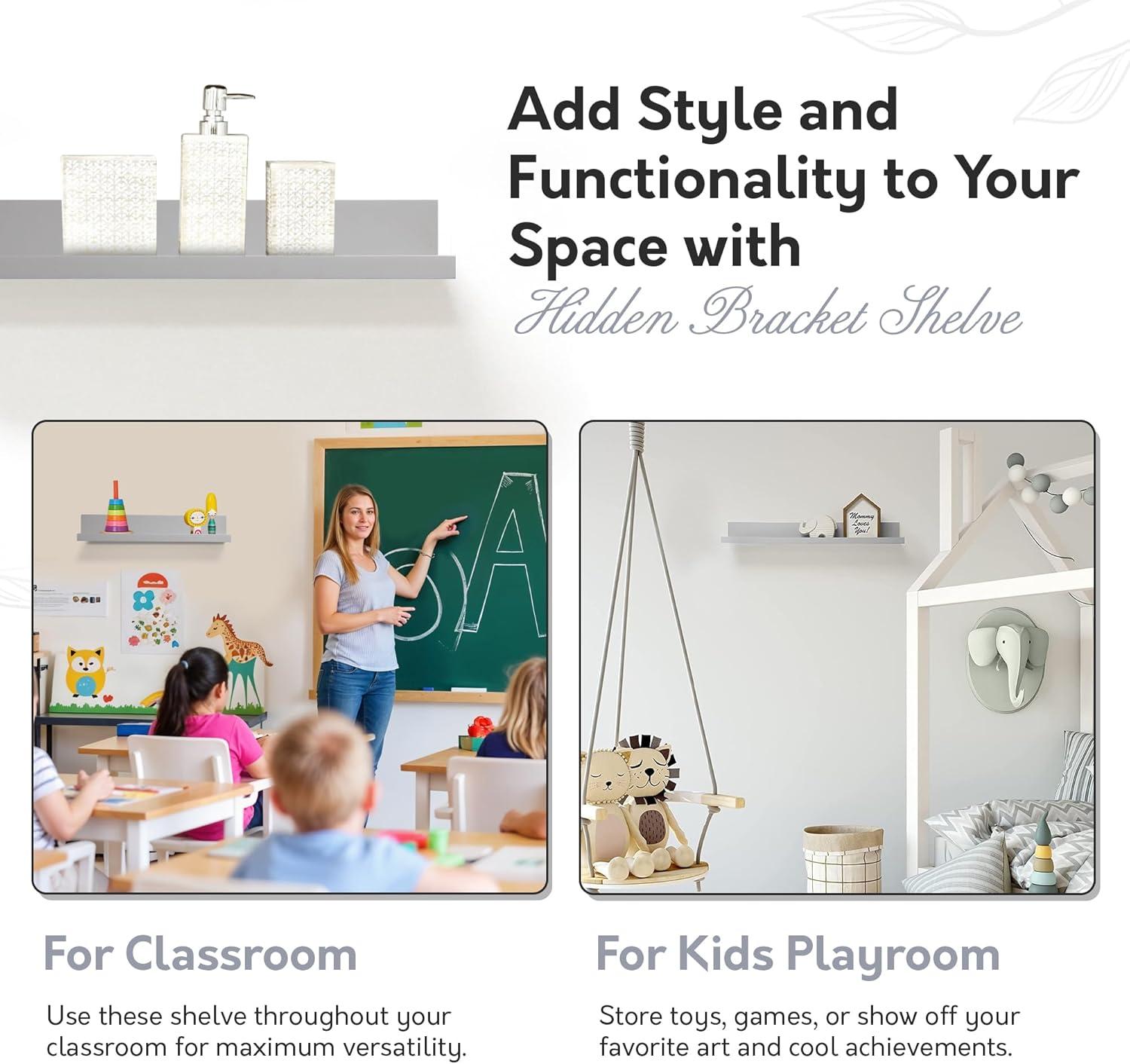 35.4" Picture Ledge Shelf for Kids' Room Gray - InPlace: Decorative Wall Shelf, MDF, Painted Finish, 17 lb Capacity