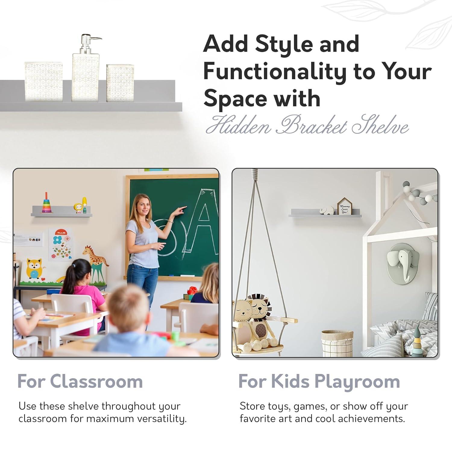 35.4" Picture Ledge Shelf for Kids' Room Gray - InPlace: Decorative Wall Shelf, MDF, Painted Finish, 17 lb Capacity