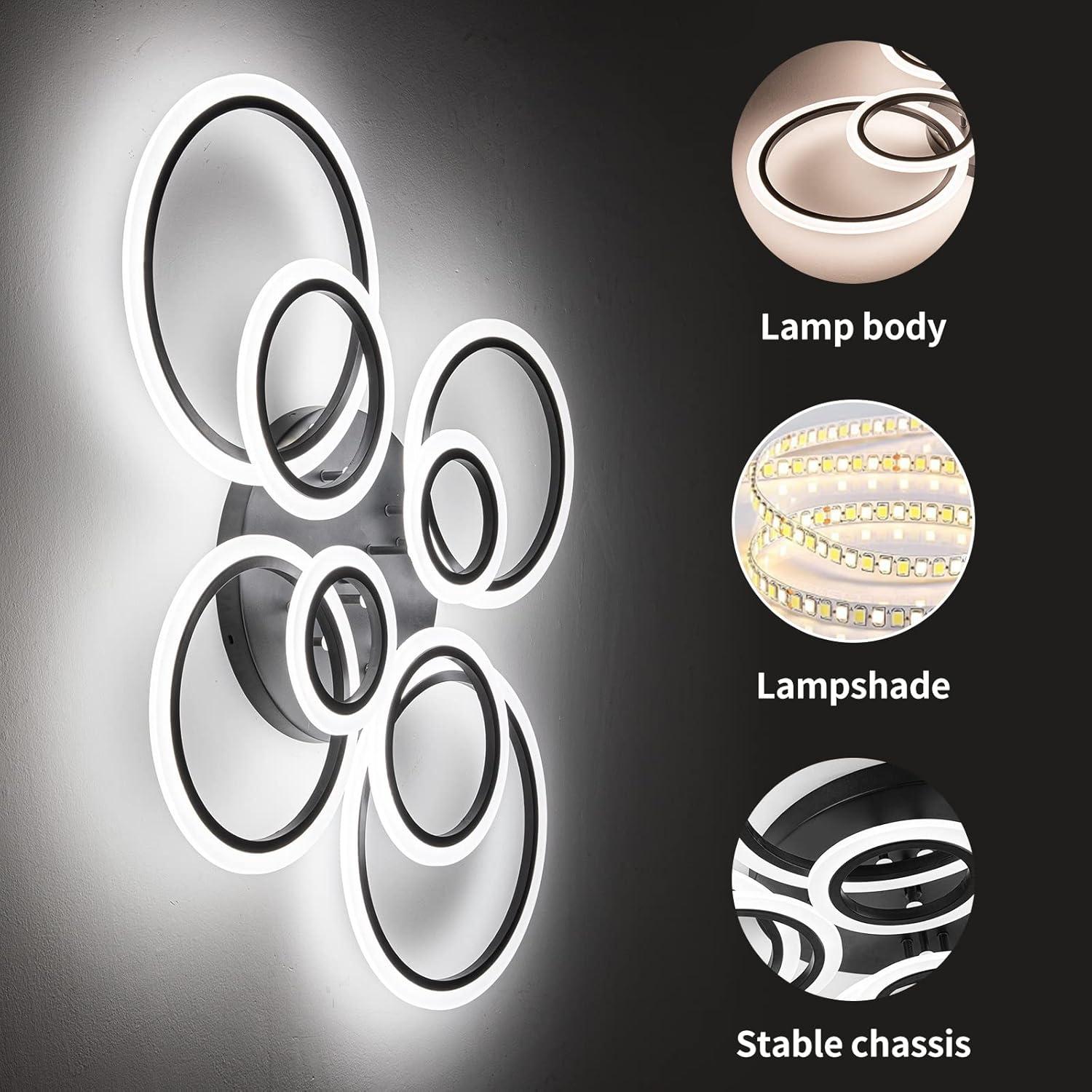 Modern Ceiling Light, 41.3'' Dimmable LED Black Flush Mount Ceiling Lights with Remote Acrylic Round Ceiling Lamp Fixture for Low Ceiling Bedroom Living Room Dining Room, 108W