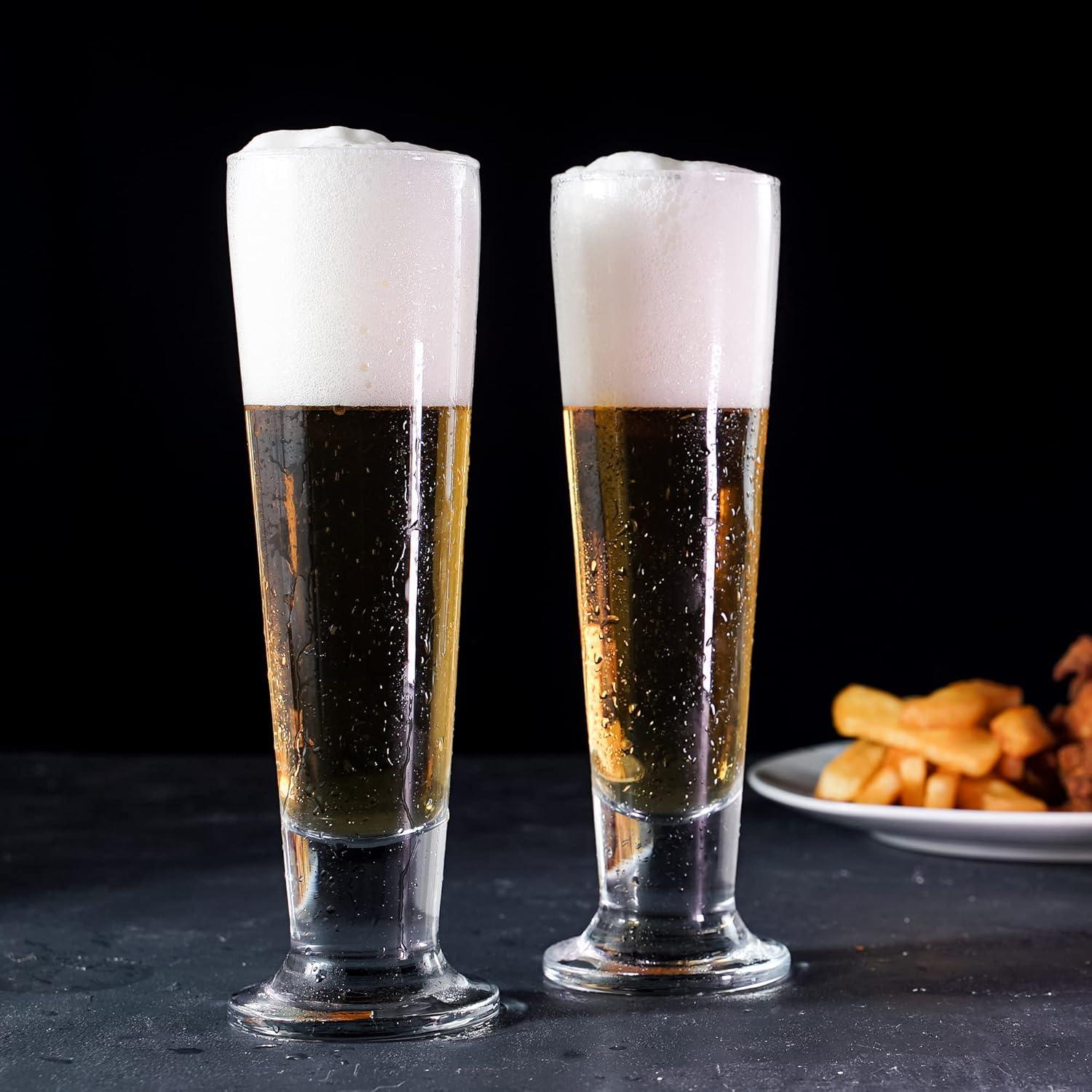 CRYSTALIA Beer Glasses Set, Tall Footed Pilsner Glass, Pint Beer Drinking Set, Lead-Free Brewery Tumblers, Craft Beer Tasting Glass, Classic Lager Stout Clear Glassware, IPA Glasses for Men, 4 PCs