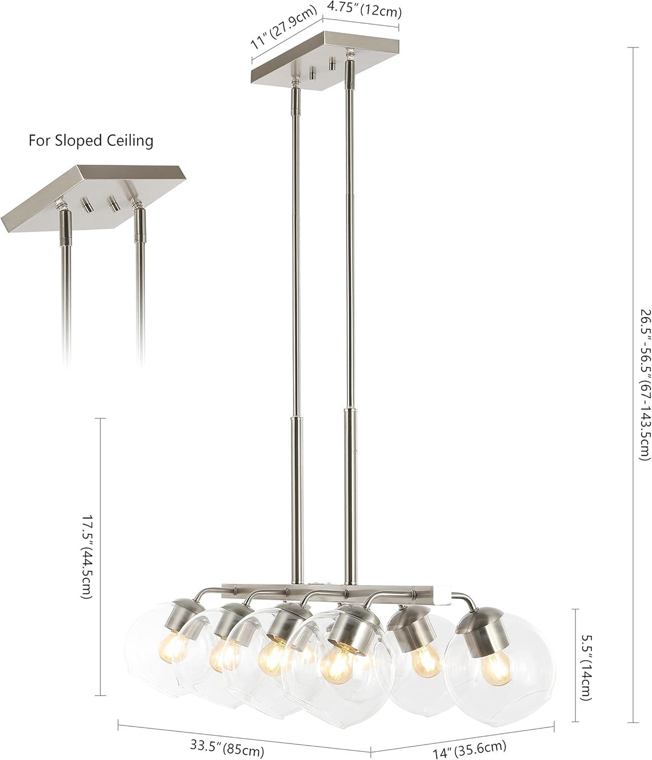 Julian 33.5" Nickel/Clear LED Linear Pendant with Clear Glass Globes