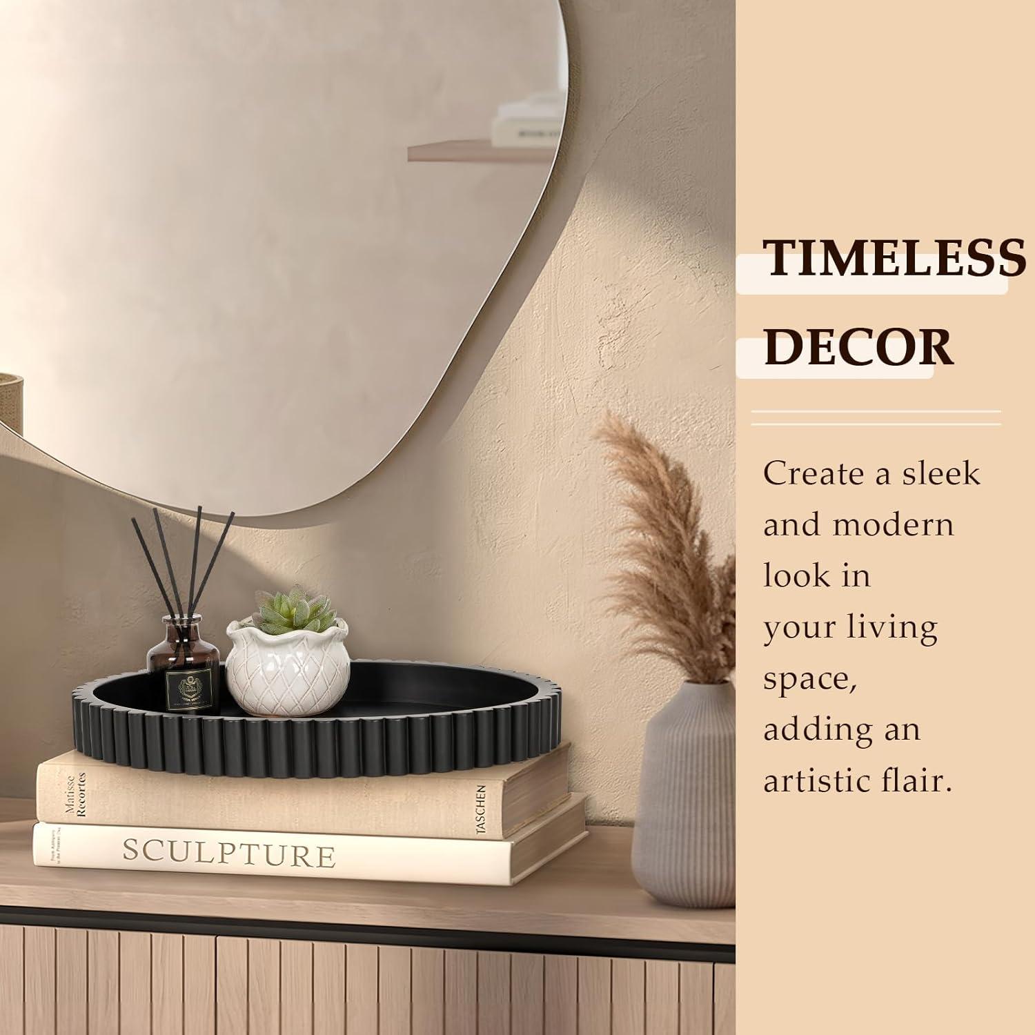 Oval Tray for Coffee Table Decor, 13" Concrete Tray, Table Centerpieces Decorative Trays for Home Decor, Modern Decorative Trays for Coffee Tables, Centerpiece Trays, Black