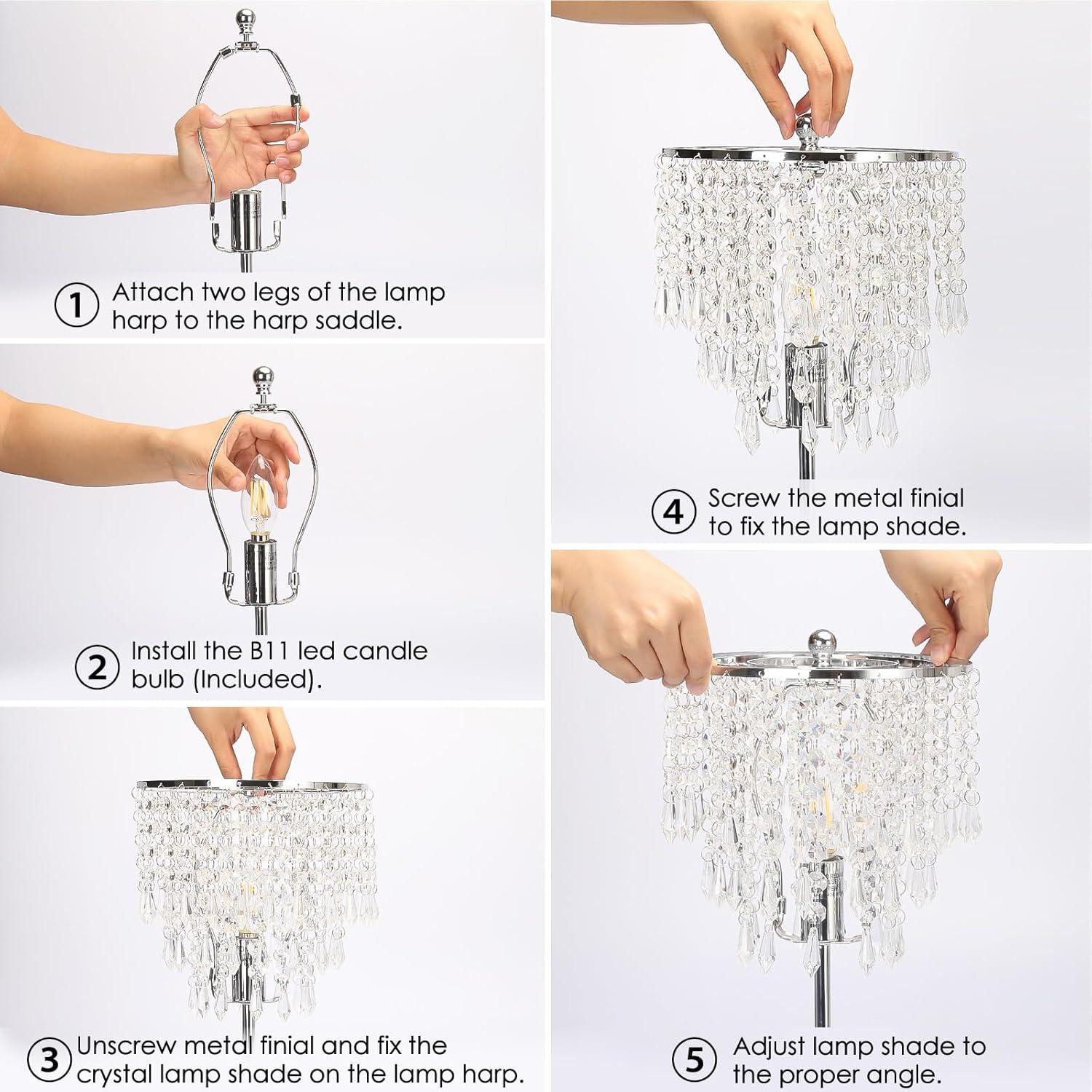 White Crystal 3-Way Touch Control Table Lamp with USB Ports