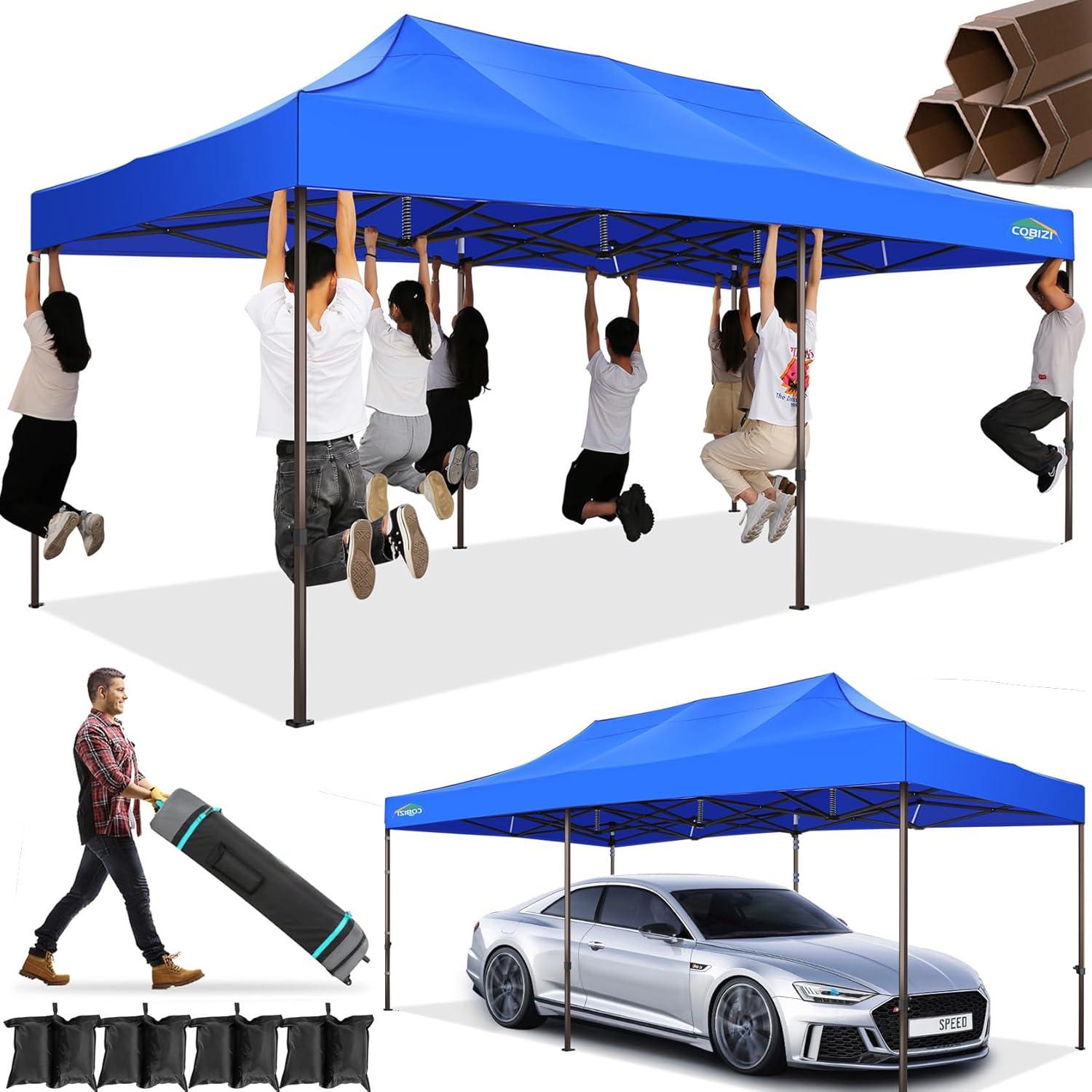 Cobizi 10x20 Canopy Tent, Heavy Duty Pop up Canopy with Sidewalls, Waterproof Easy Setup Canopy with Mosquito Netting, Outdoor Instant Screen Tents for Parties, Wedding, Backyard with Carry Bag