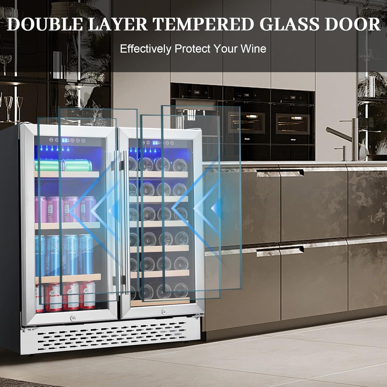 Luku Wine Fridge, 28 Bottles & 80 Cans Wine Cooler with Glass Door, Adjustable Shelves, Digital Temperature Control, Beverage Refrigerator Cooler for Soda, Wine or Beer, Freestanding/Built-in