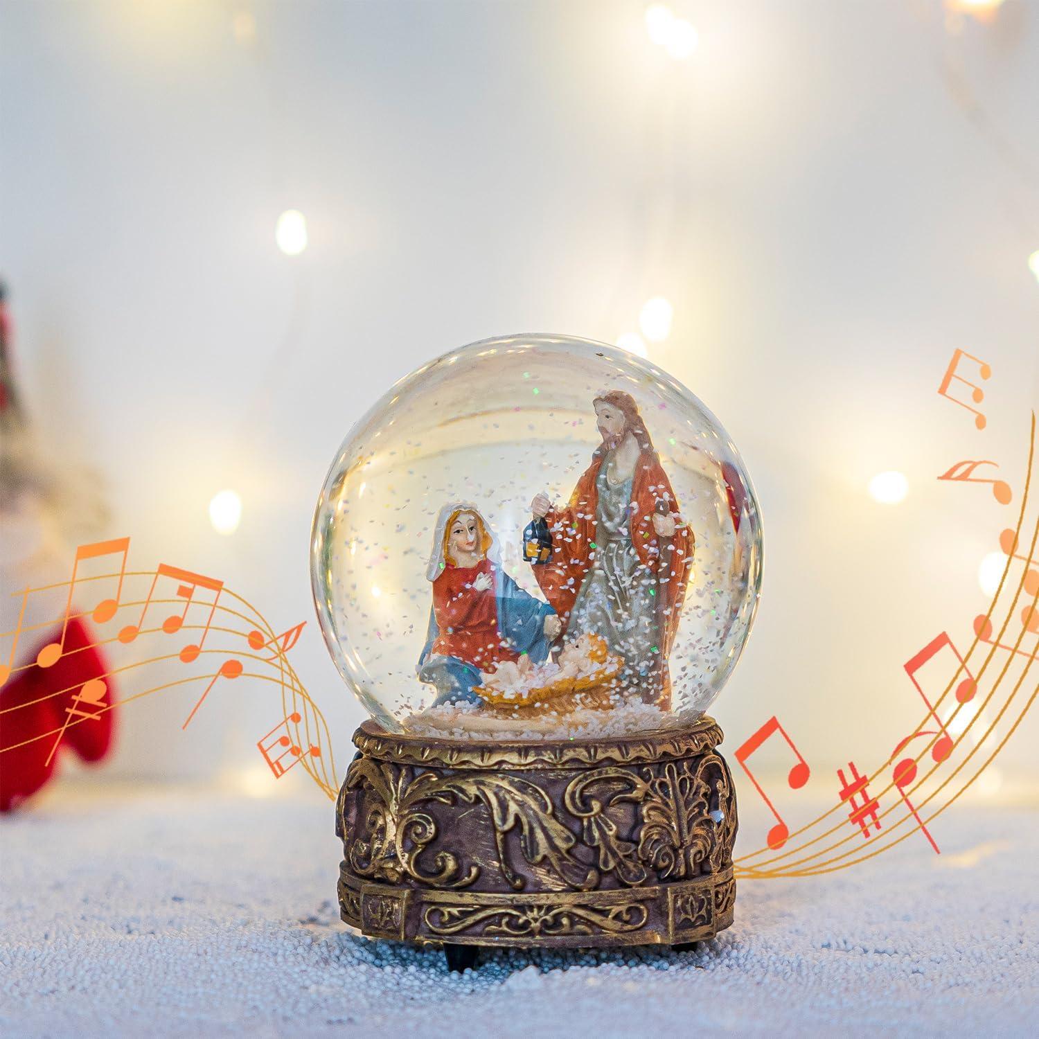 Snow Globes Glitter Water Globe Musical Snow Globe Decoration Plays Silent Night, 100 mm, Nativity