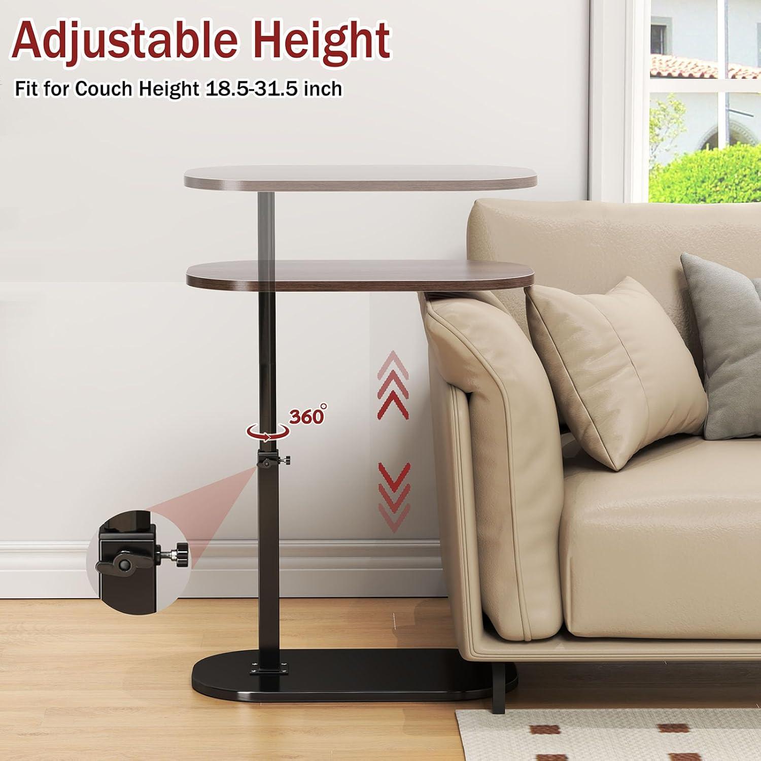 17 Stories C Shaped Side Table,Adjustable Height C Table End Table For Couch,360°Swivel Couch Side Tables Slide Laptop Desk For Sofa/Bed/Bathtub/Rotating Tabletop
