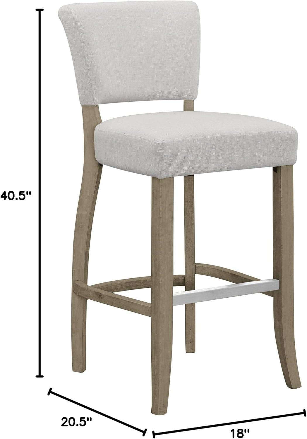 Classic Beige Upholstered Bar Stool with Antique Wood Legs