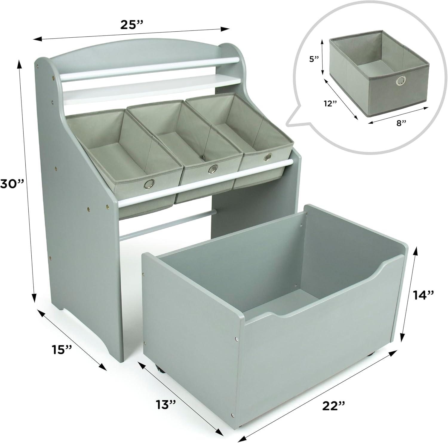 Gray Wood 3-in-1 Multi-Storage Unit with Fabric Bins