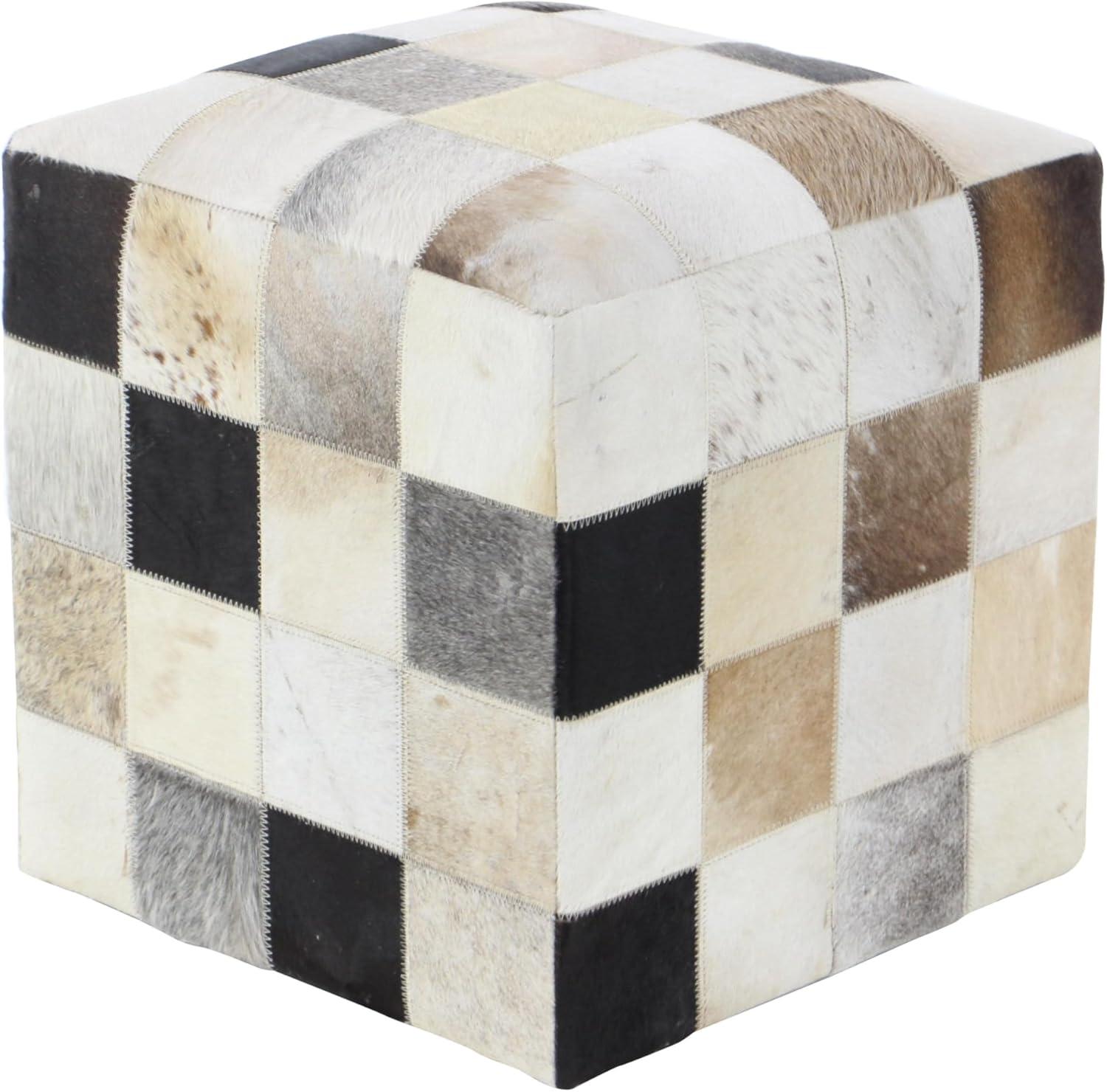 DecMode Leather Handmade Stool with Patchwork Pattern, Multi Colored