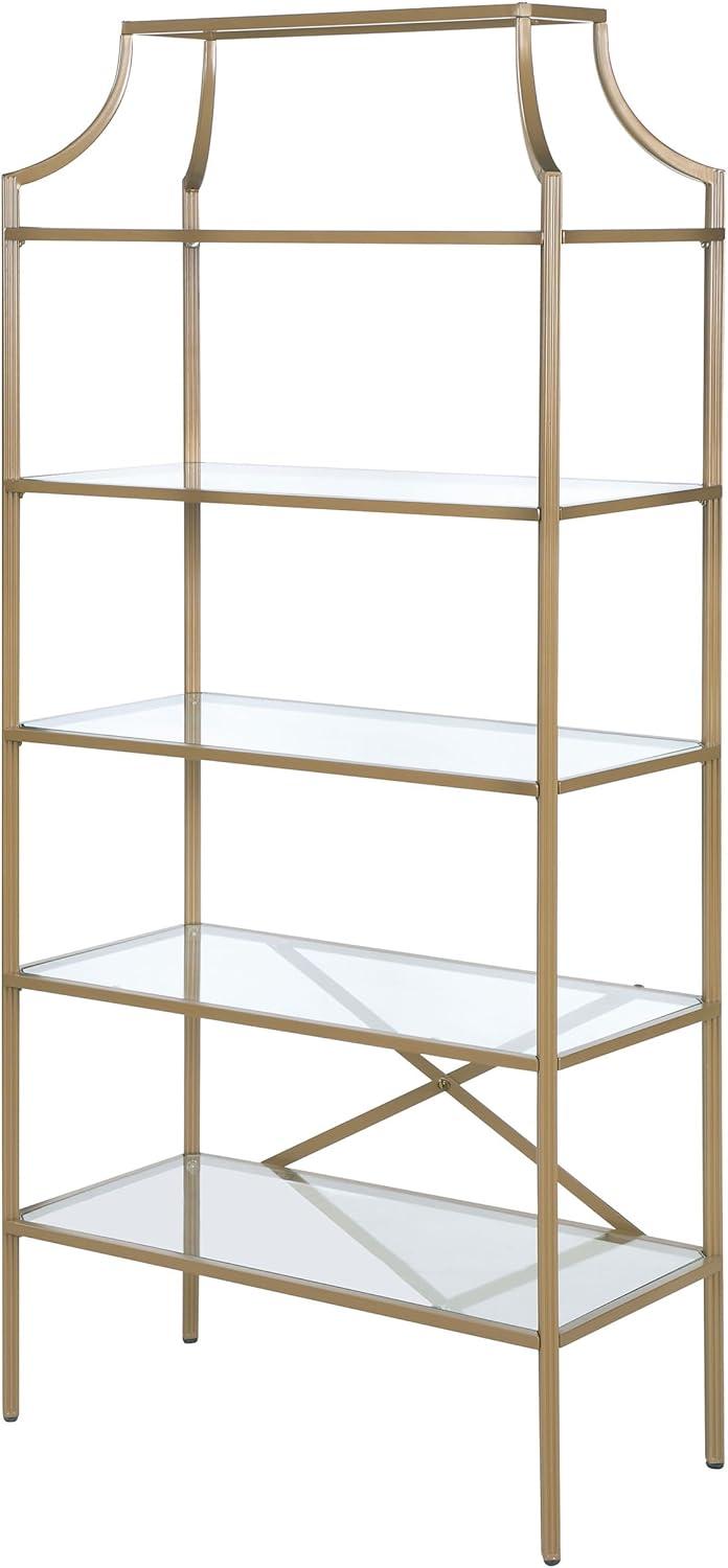 Coaster 70" Serena Modern 5 Tier Tempered Glass Shelves Bookcase Matte Gold