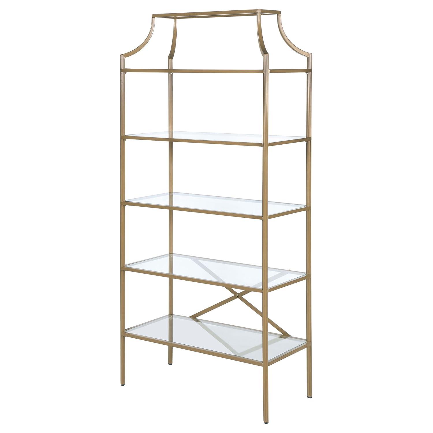 Coaster 70" Serena Modern 5 Tier Tempered Glass Shelves Bookcase Matte Gold
