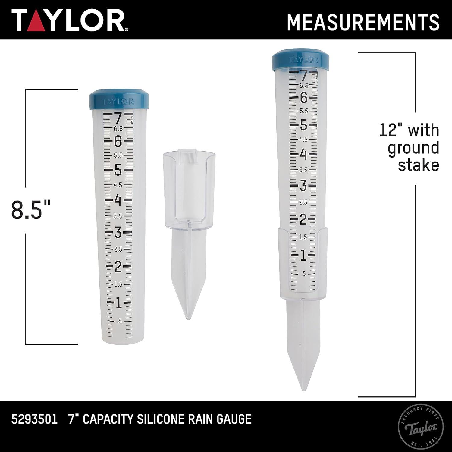 Taylor 7-Inch Clear Silicone Outdoor Rain Gauge with Stake