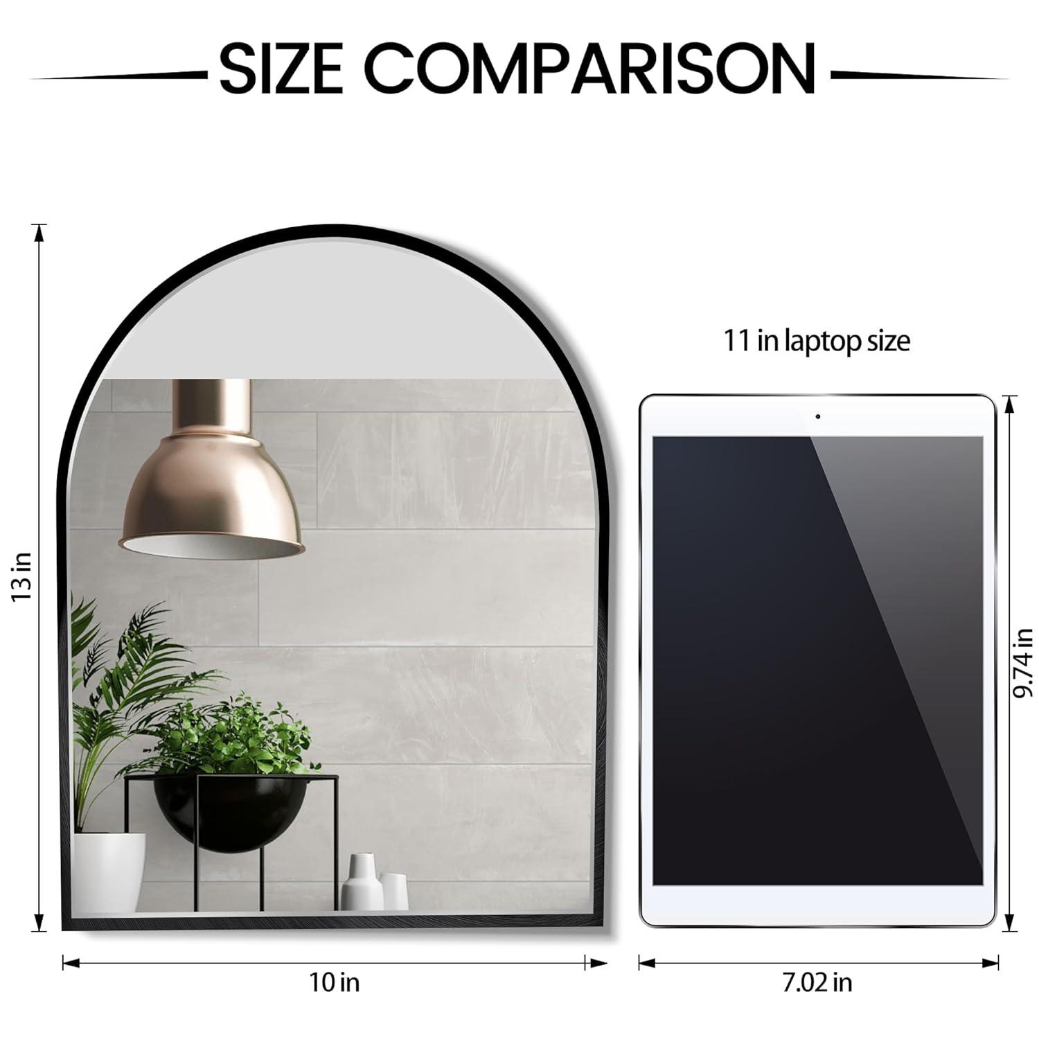 10X13 Inch Black Small Arched Mirror For Bathroom Vanity Mirror Or Wall Decor Arch Mirror Brushed Metal Frame Wall Mounted Mirror For Bathroom Livingroom Bedroom Entryway