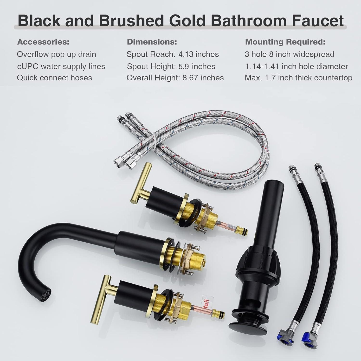 Matte Black and Brushed Gold Brass Double Handle Faucet