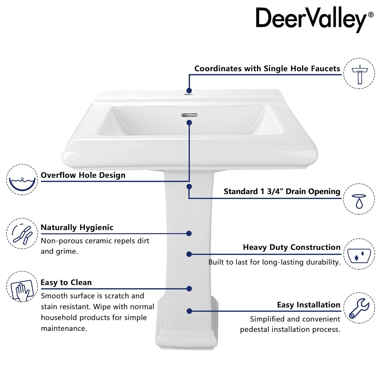 Apex 34" Tall Rectangular Vitreous China Pedestal Bathroom Sink with Overflow