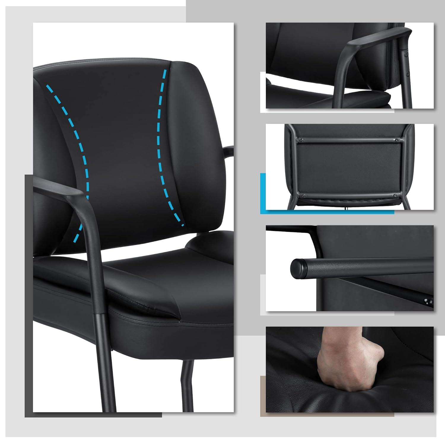 Furniwell Office Guest Chair Waiting Room Reception Chairs Set of 2, PU Leather Executive Desk Chair with Padded Armrests for Meeting Conference (Black)