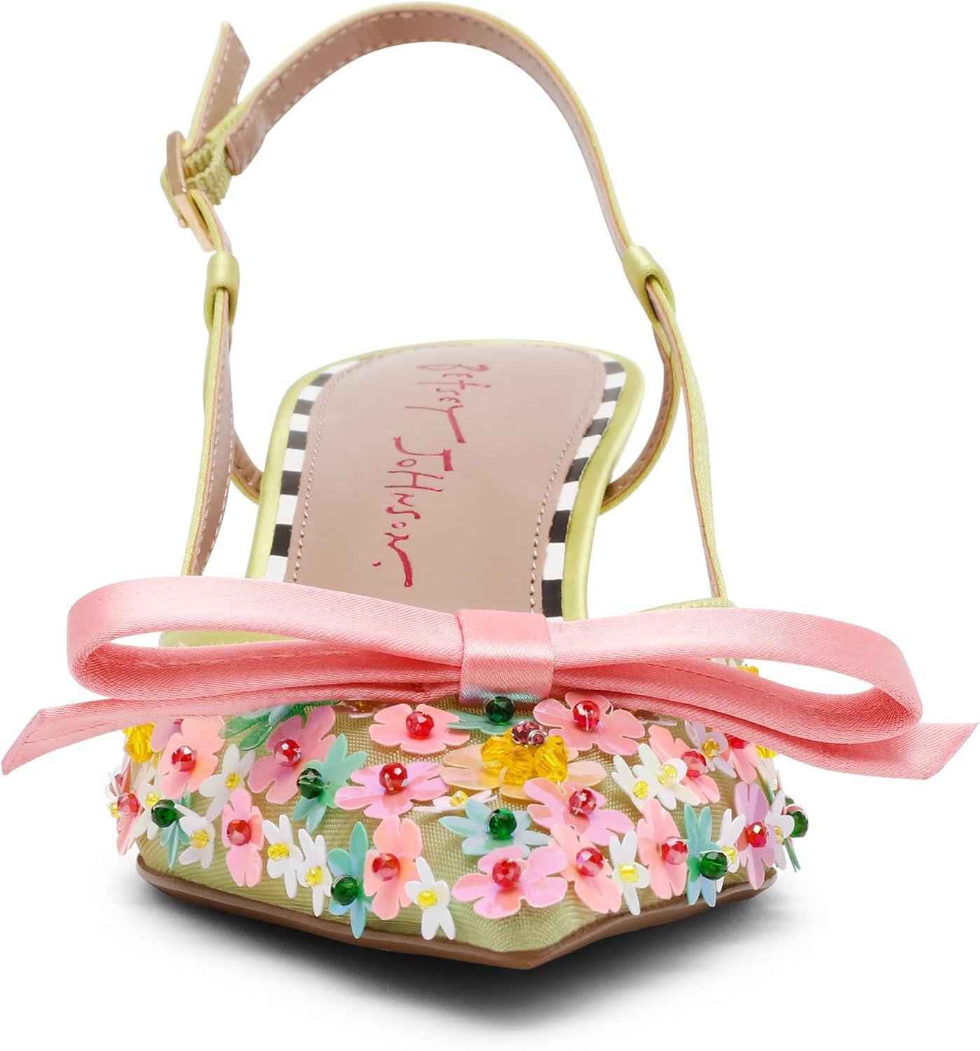 Lime Floral Sequin Mesh Slingback High Heel Pumps