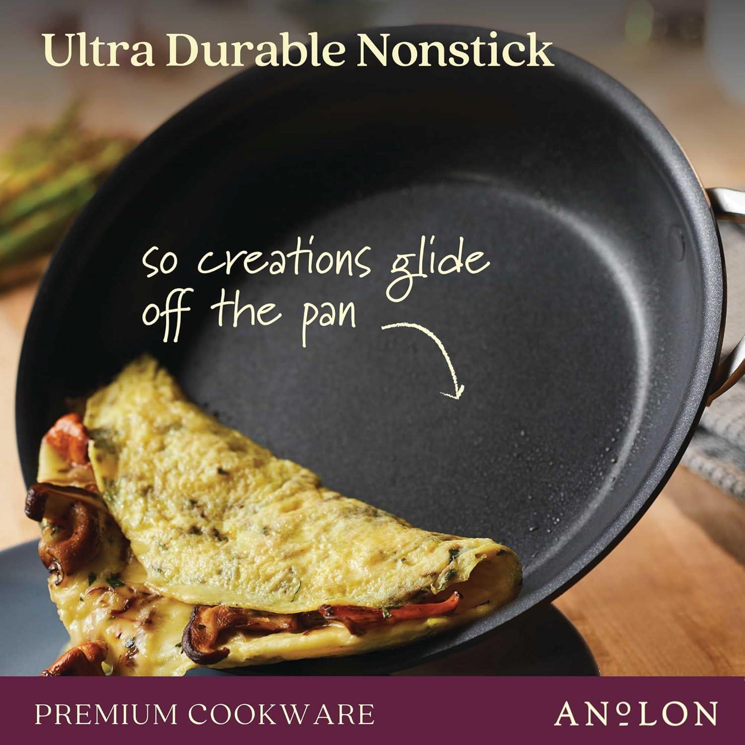 Anolon Nouvelle Copper Luxe 2 Piece Hard-Anodized Nonstick Frying Pan Set, Sable