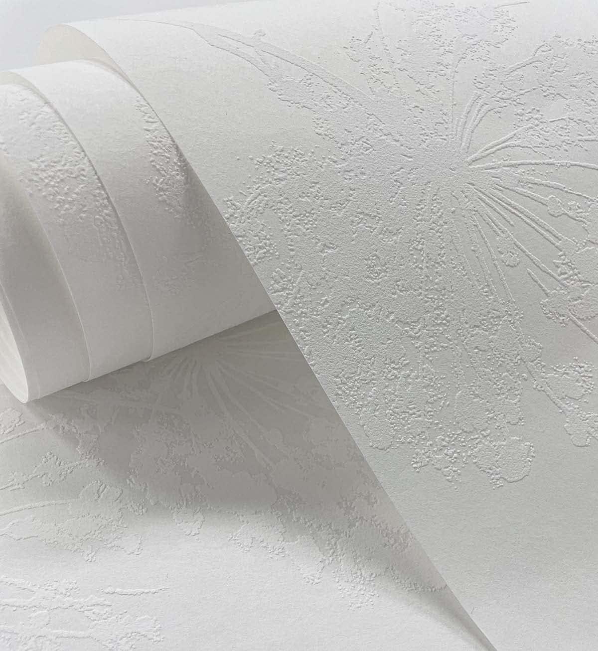 Embossed White Paintable Floral Wallpaper, 20.9 in. x 33 ft.