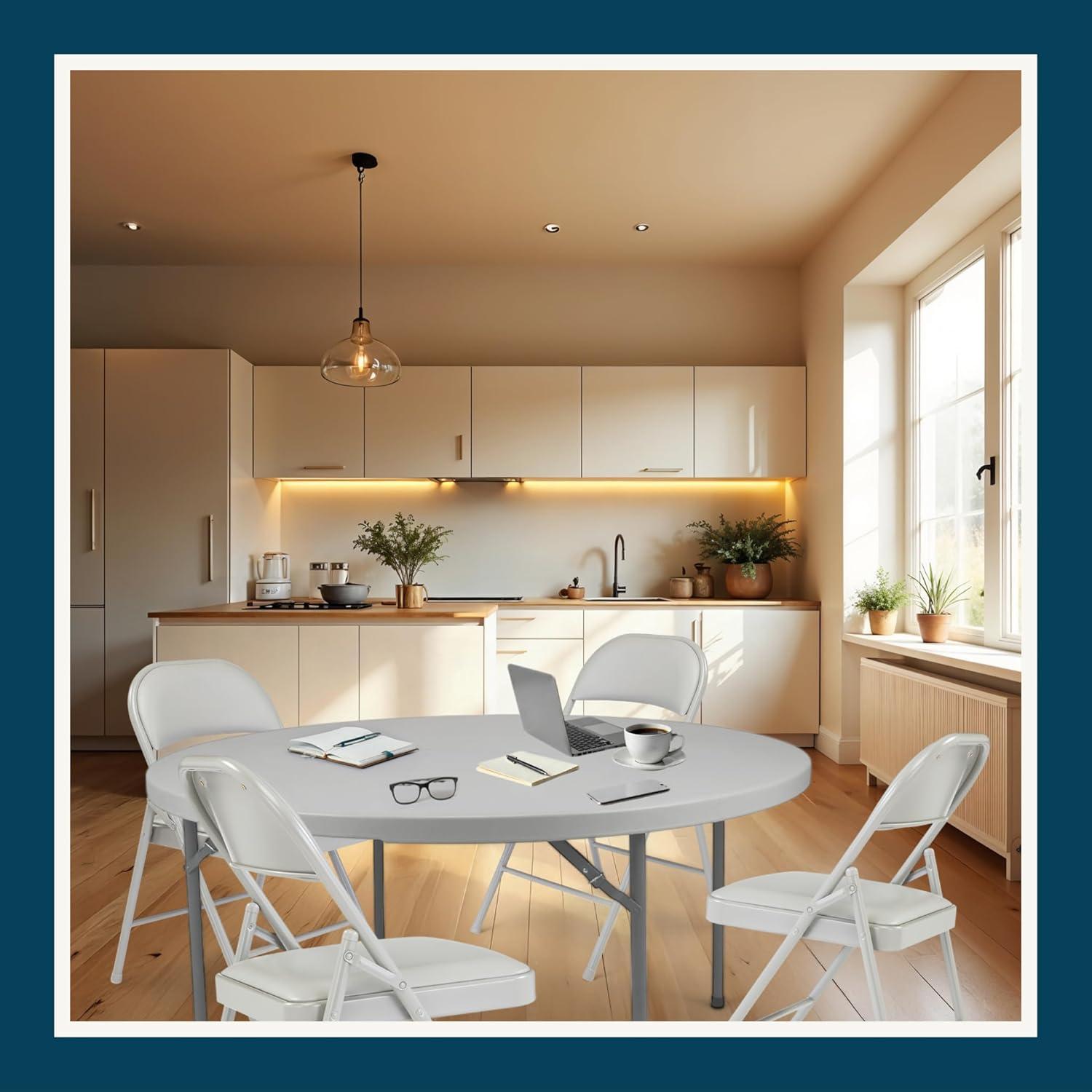 Folding Chairs with Padded Cushion and Back, 4pcs Potable Iron & PVC Durable Chairs for Indoor and Outdoor, School, Office and Garden Party, Gray