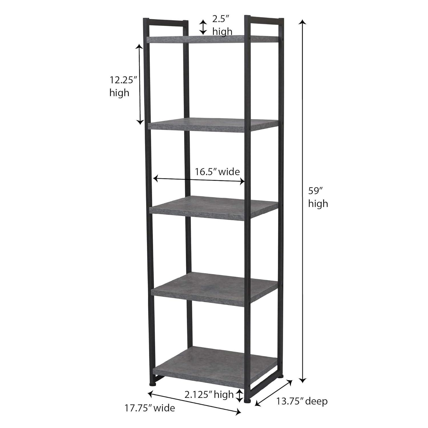 Household Essentials 59.1" Jamestown Narrow 5 Shelf Bookshelf Slate Gray: Metal Frame, Adult Assembly Required