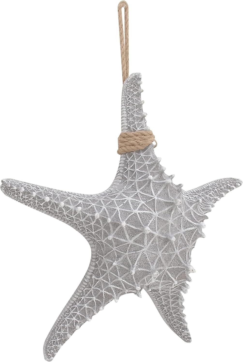 DecMode Gray Polystone Starfish Wall Decor with Hanging Rope