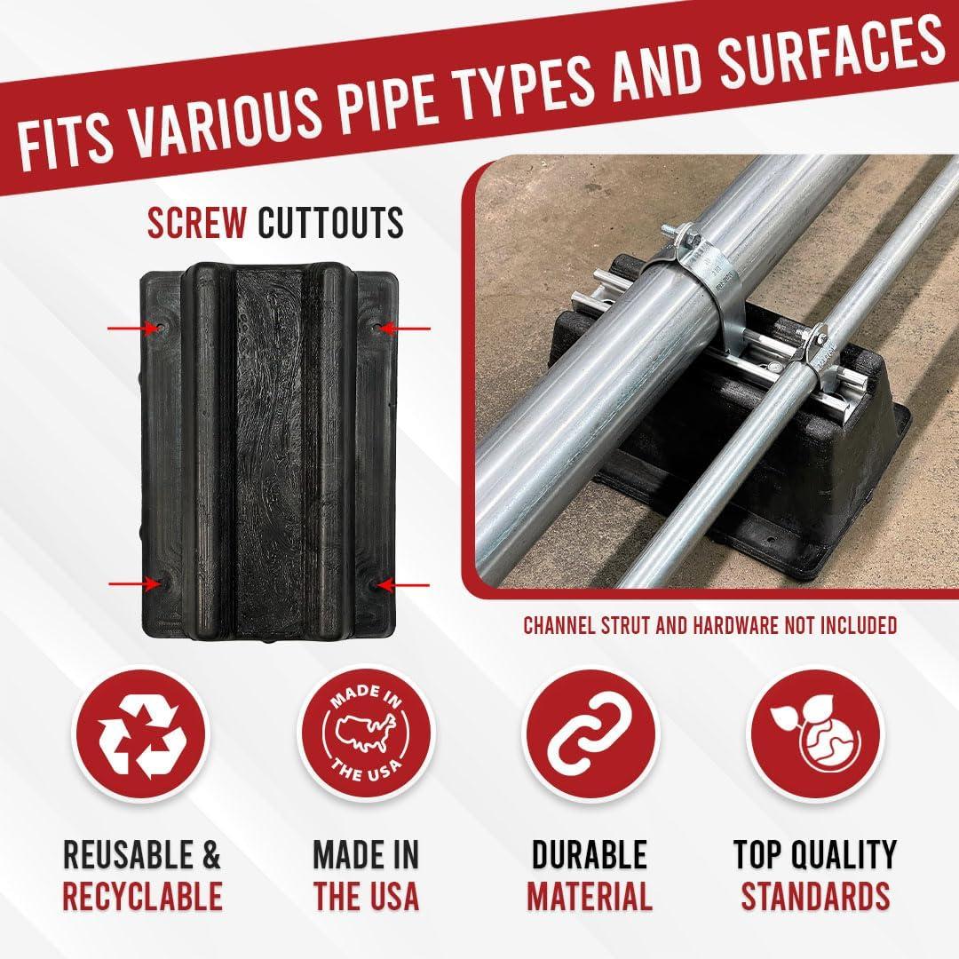 USA Made BULLKE 8-Pack Rooftop Pipe Support – 11.75" x 8" – 1000 lbs Capacity – UV-Resistant, Durable Plastic Blocks – Supports Conduit, PVC, Forge Molded Design