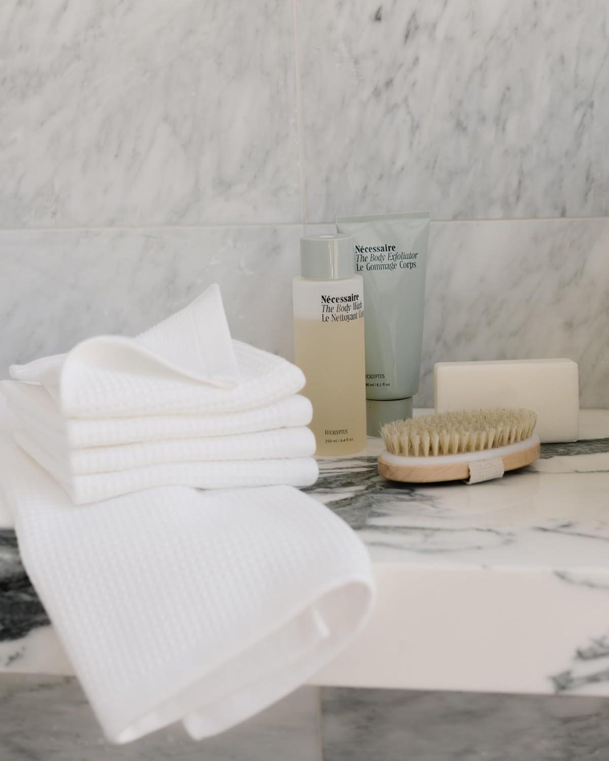 White Bamboo Cotton Waffle Hand Towels Set