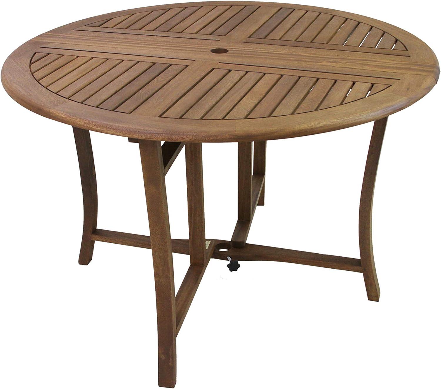 Eilaf 48" Round Folding Eucalyptus Outdoor Table with Umbrella Hole