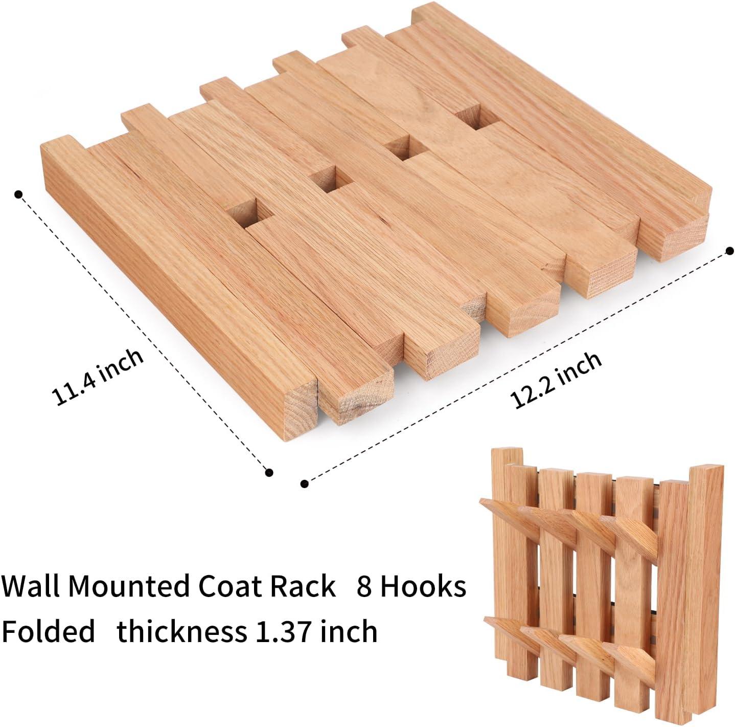 Natural Wood Wall Mounted Piano Coat Rack - 8 Flip Down Hooks, Solid Wood Entryway Wall Art Hook Rack, Space-Saving Wall Mount Design for Coats and Accessories