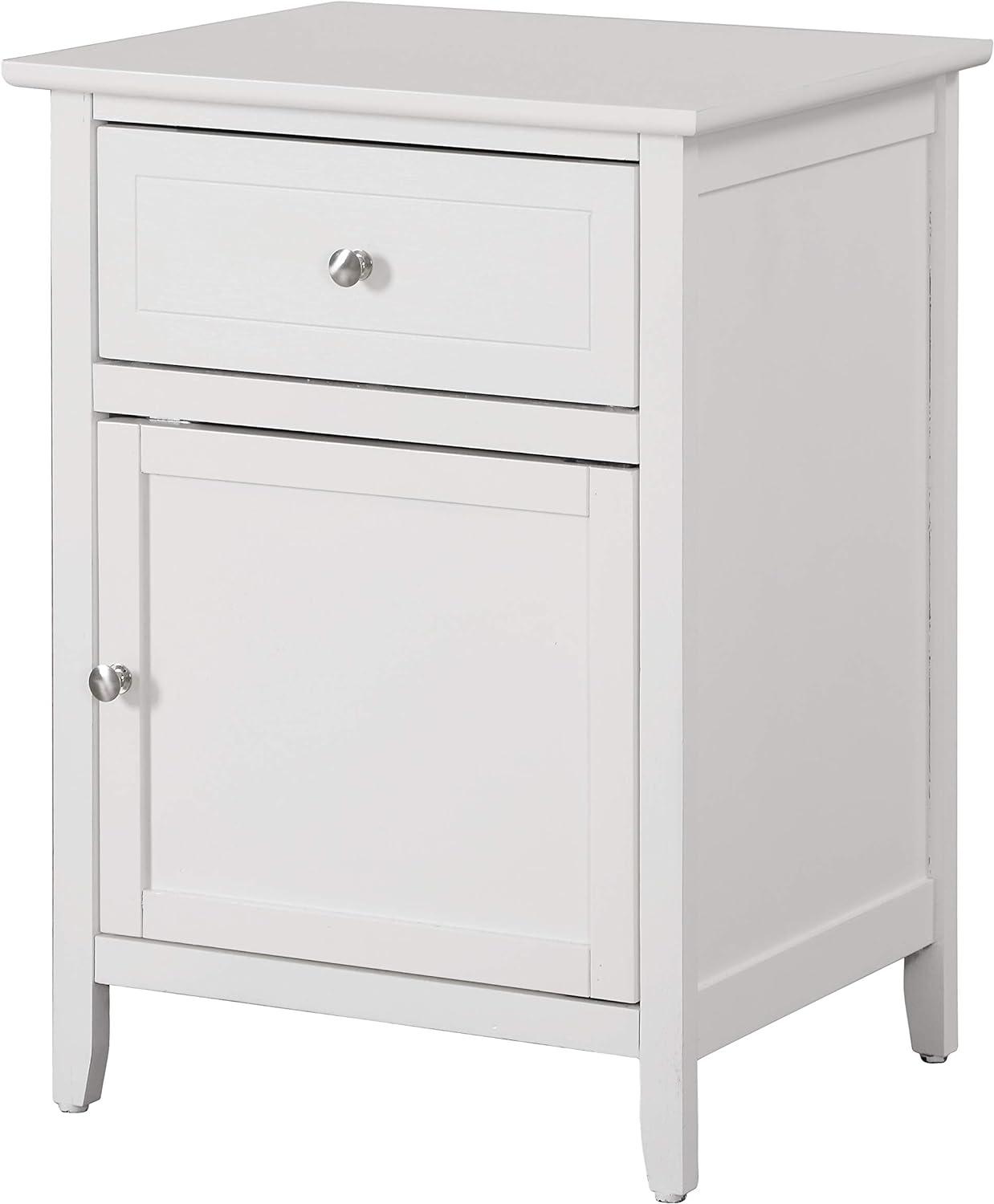 Transitional White Wood and Nickel 1-Drawer Nightstand