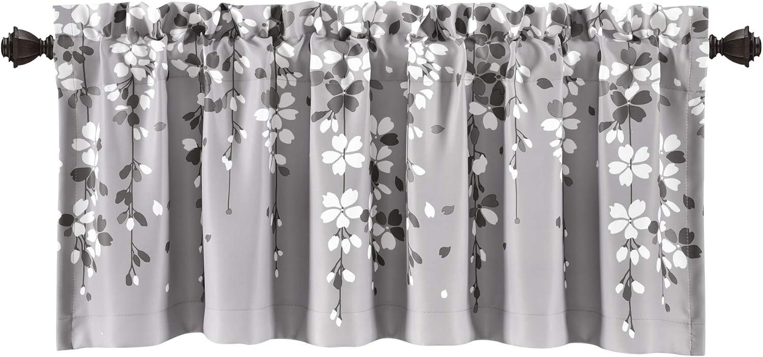 Blush and Gray Floral Rod Pocket Valance