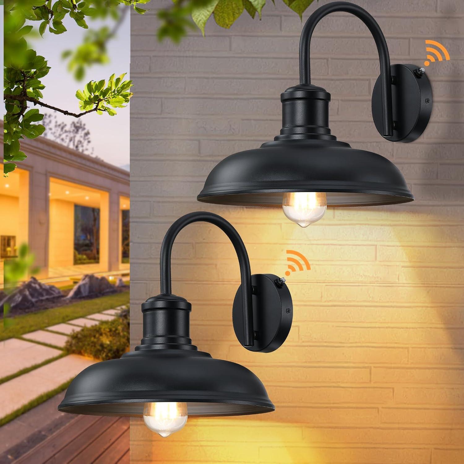 2 Pack Dusk to Dawn Outdoor Wall Lights,Farmhouse Gooseneck Barn Black