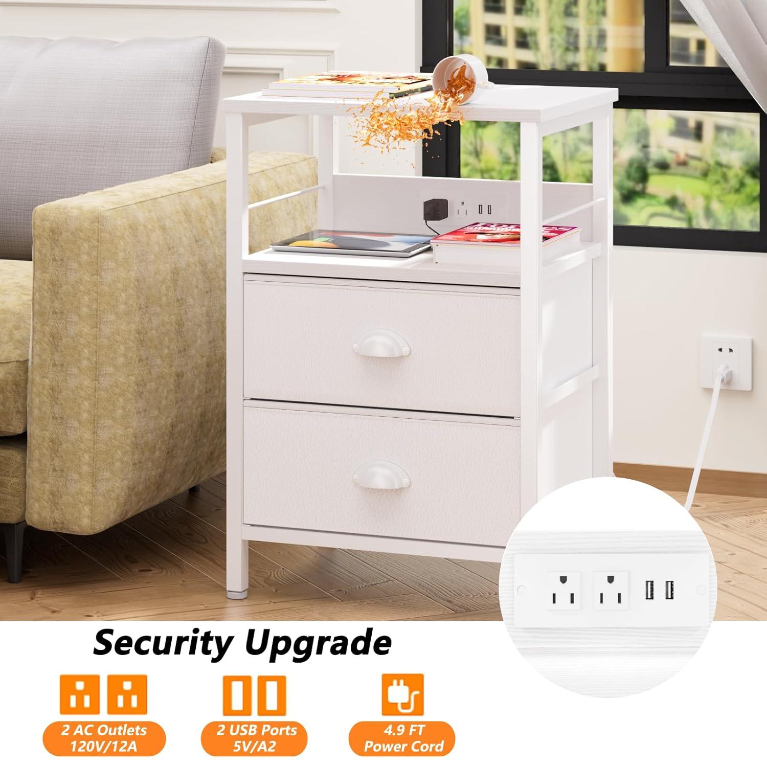 Furologee Nightstands Set of 2, White