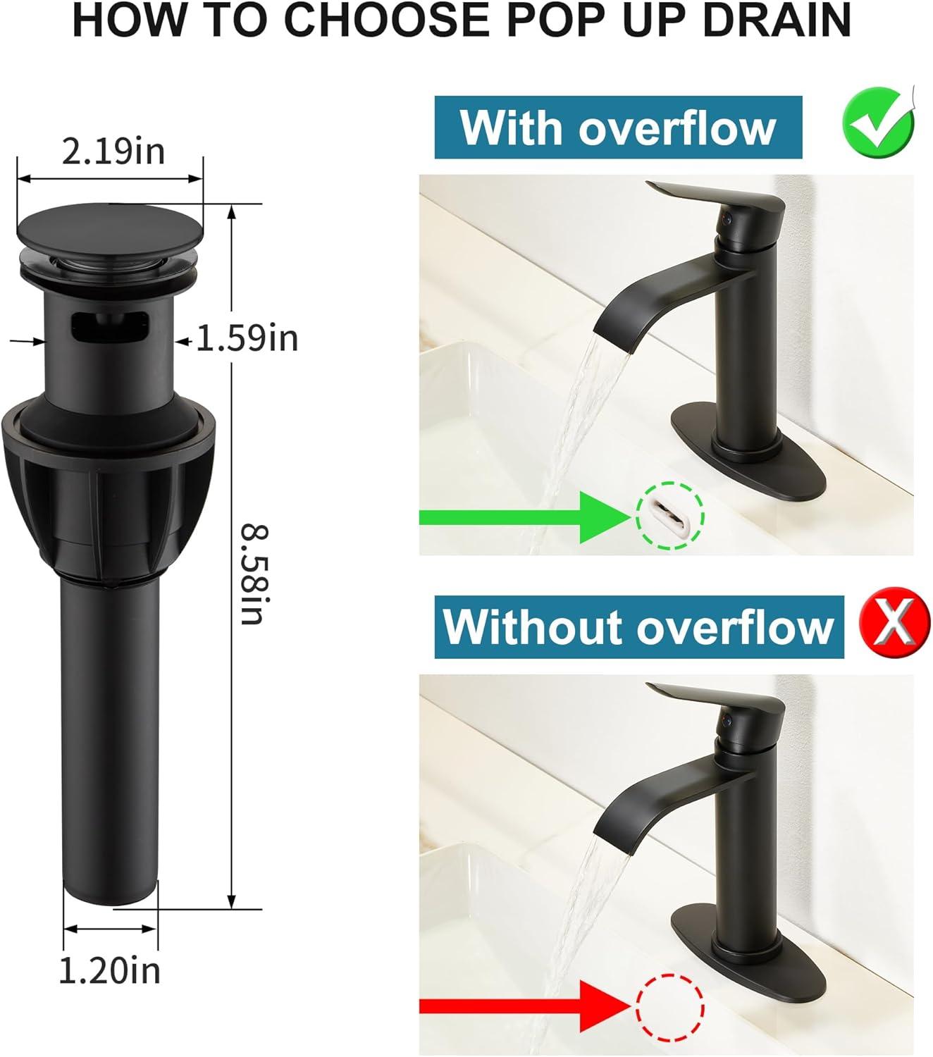 Matte Black Single Handle Waterfall Bathroom Faucet with Deckplate