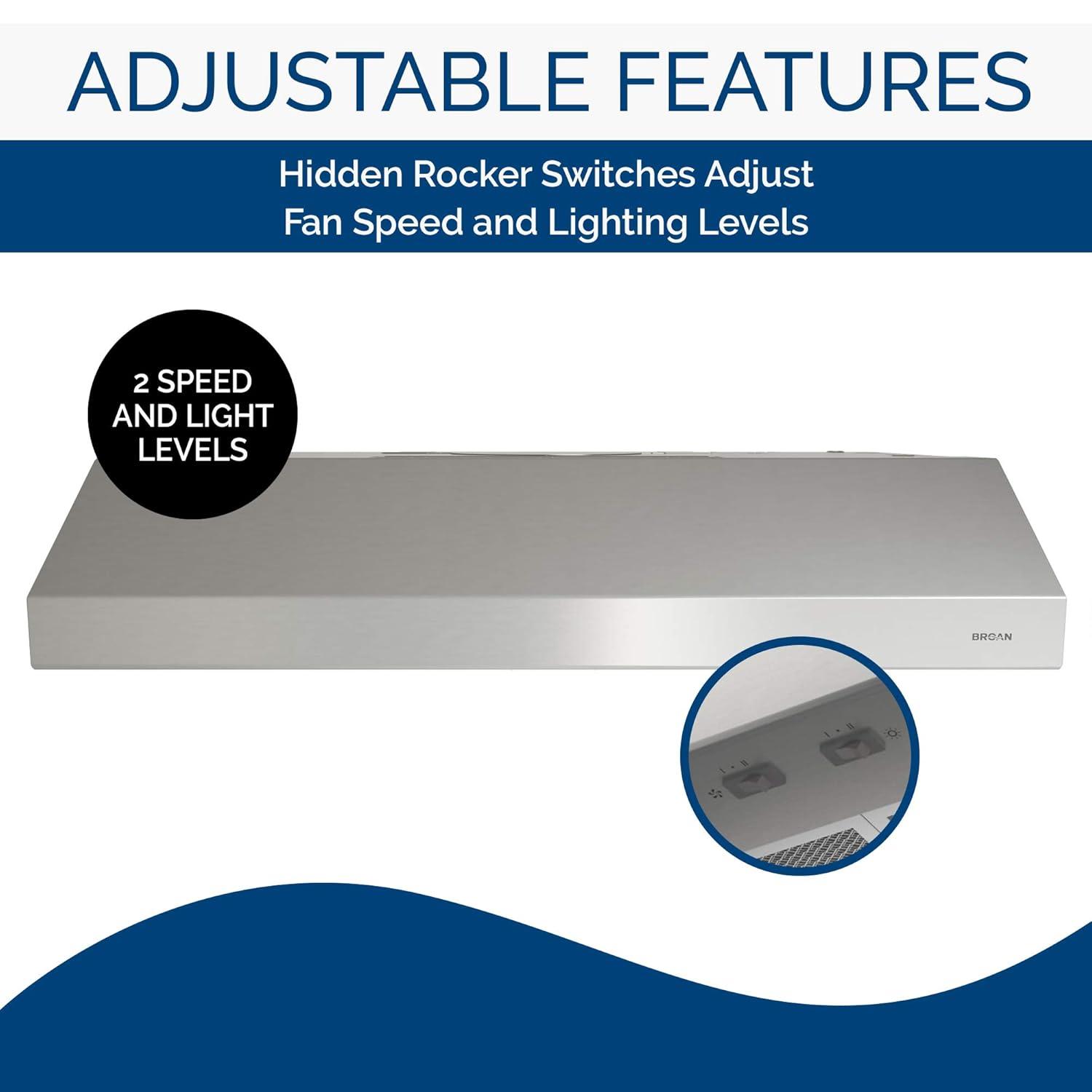 Broan NuTone 30" Stainless Steel 300 CFM Convertible Under Cabinet Range Hood with Mesh Filter