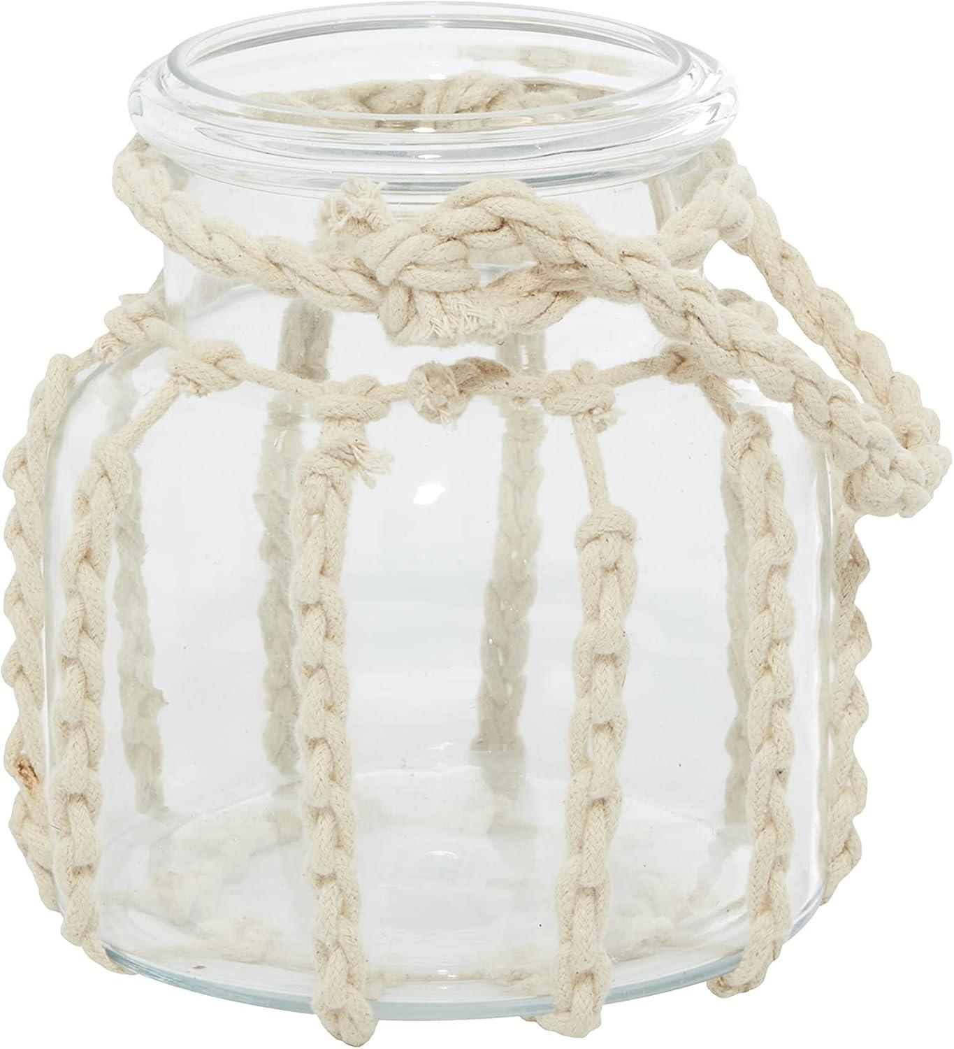 DecMode Clear Glass Decorative Candle Lantern with Rope Handle