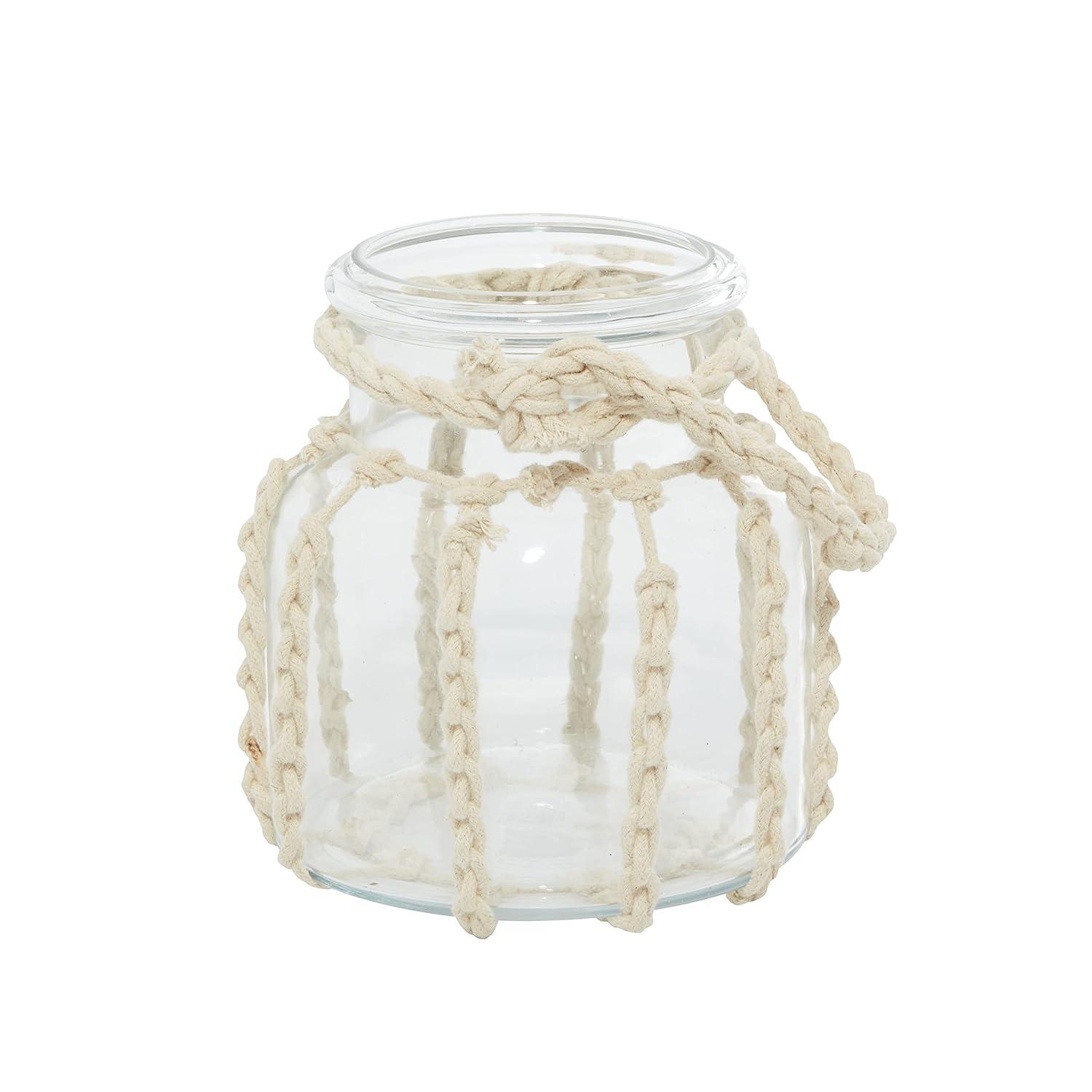 DecMode Clear Glass Decorative Candle Lantern with Rope Handle