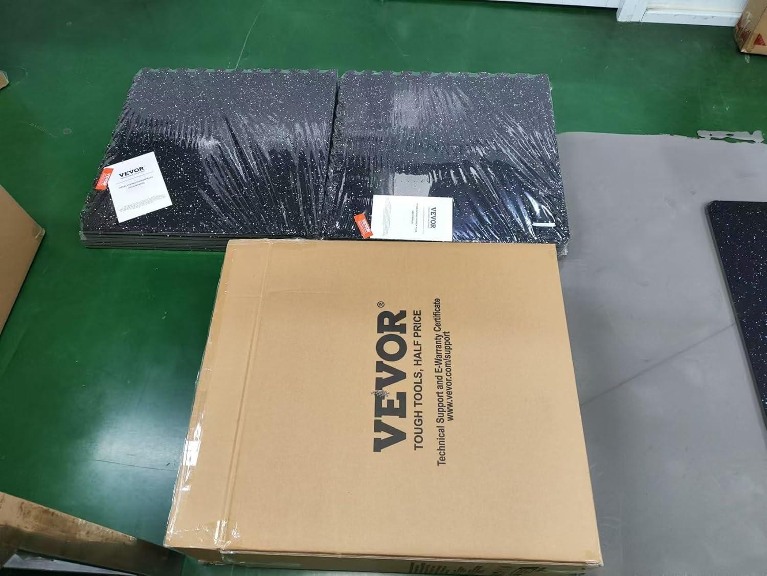 VEVOR 0.56 Inch Thick Gym Floor Mats, 12 Tiles Rubber Top with EVA Foam, 24" x 24" Gym Flooring Workout Mats with 48 sq.ft Coverage, Interlocking Puzzle Gym Mats for Gym, Home, Garage, Black & White