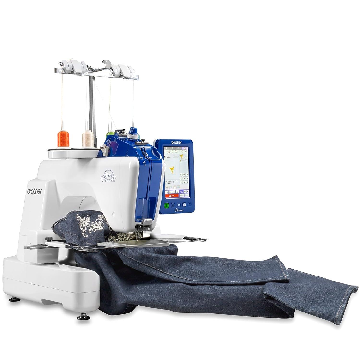 Brother Persona PRS100 Single Needle Embroidery Machine, 63-Piece Thread Set, 20 Bobbins, 100-Piece 75/11 Embroidery Needles, Stabilizer Roll