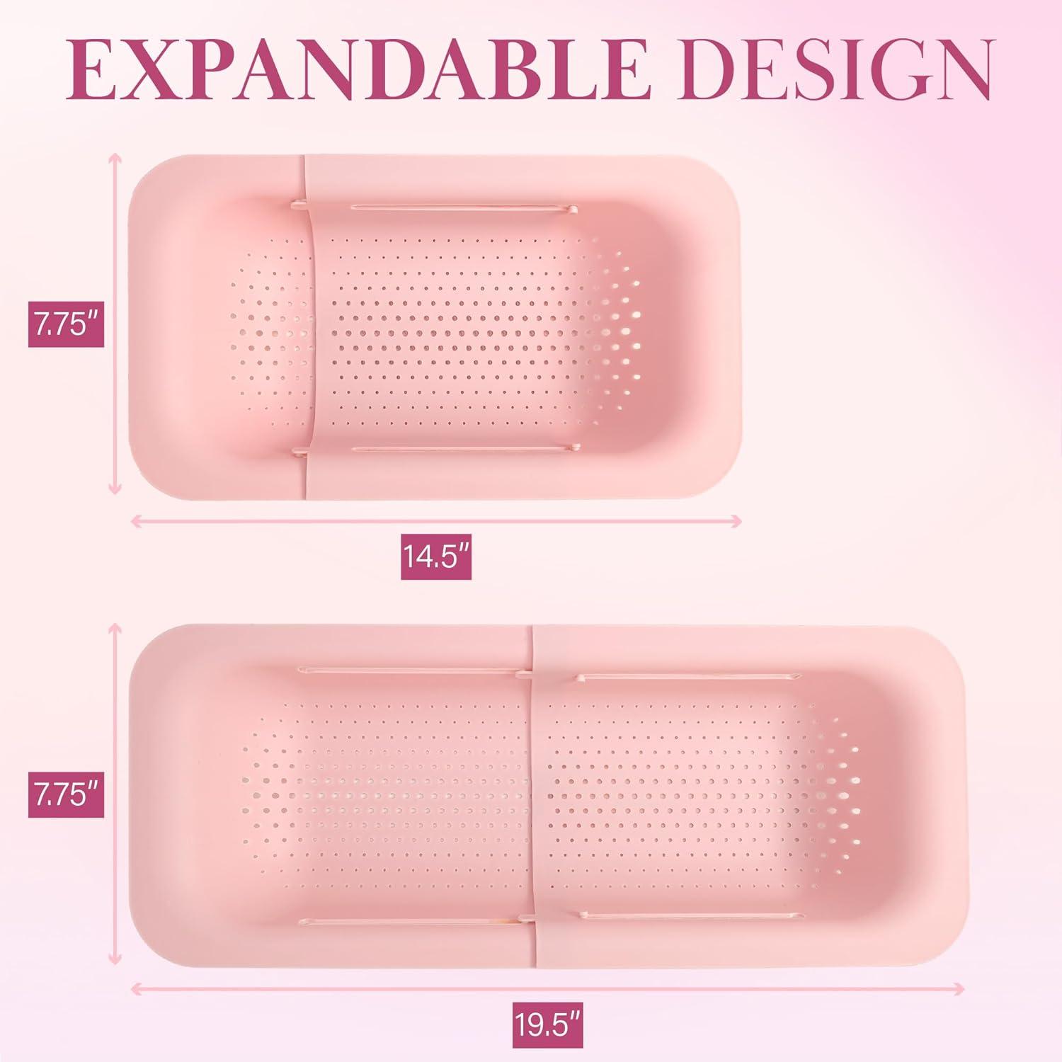 Paris Hilton Over the Sink Expandable Colander, Extendable Strainer, Adjustable from 14.5 inches to 19.5 inches, Fits most kitchen sinks, Made without BPA, Pink C47