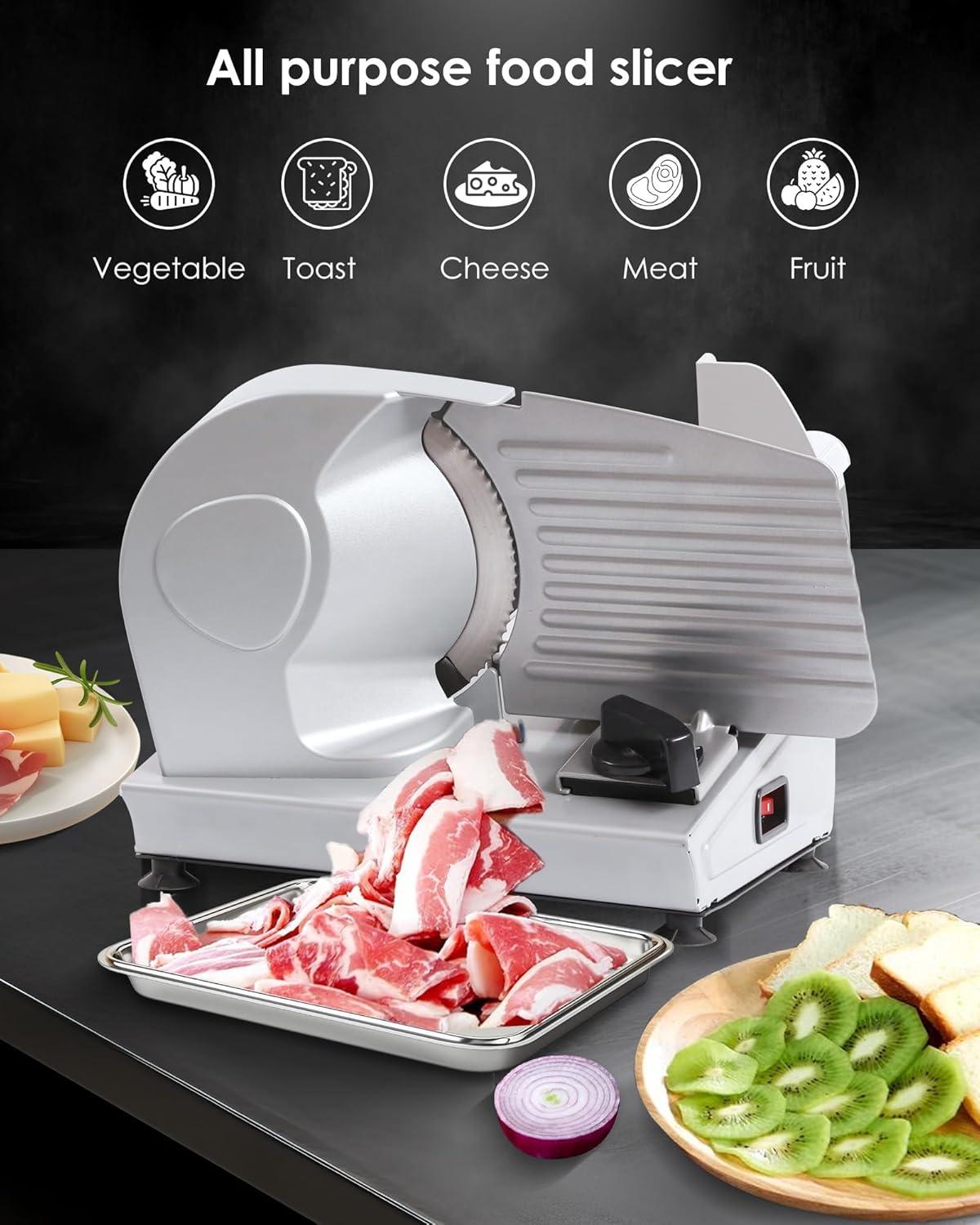 7.5" Electric Meat Slicer Machine for Home, with Stainless Steel Blade, 180 W, Adjustable Thickness, Easy to Clean, Food Slicer, Cuts Meat, Bread, Cheese and Deli, Sliver