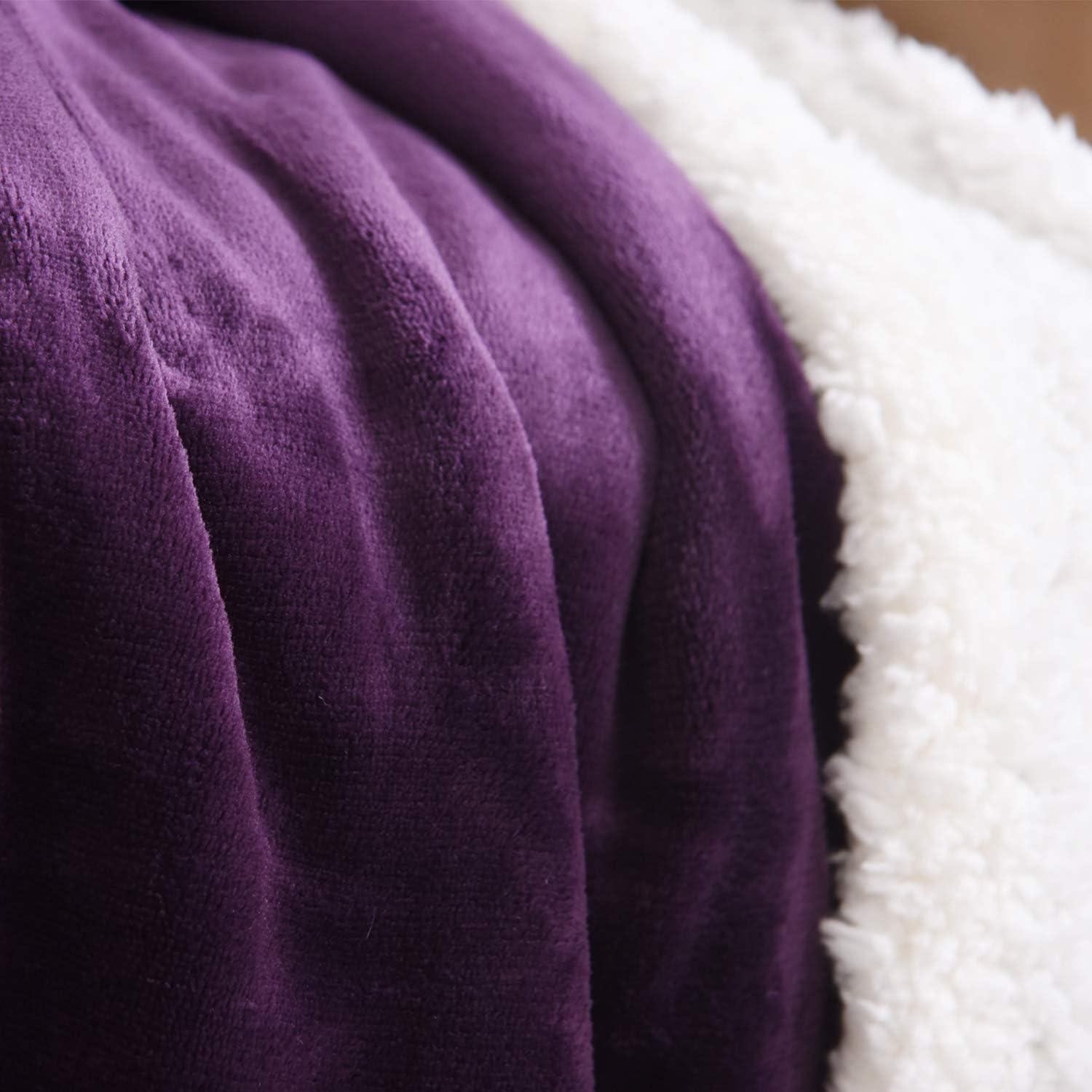 Purple and White Reversible Sherpa Fleece Throw Blanket