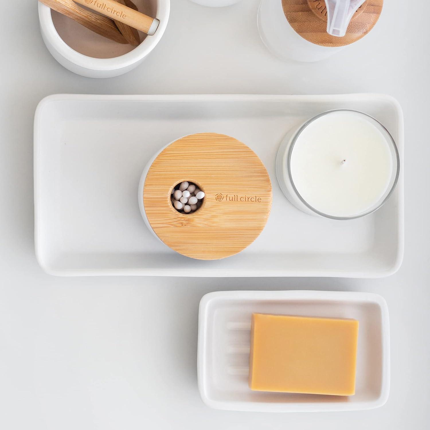 White Ceramic Rectangular Bathroom Tray with Handles