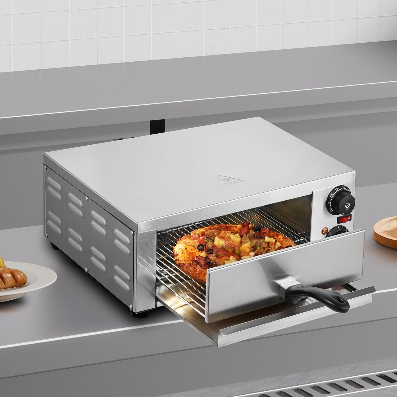 VEVOR Electric Pizza Oven for Countertops, 12-inch, 1500W, with Temp Control & 0-120 Min Timer, Even Baking Technology & Easy Clean Crumb Tray