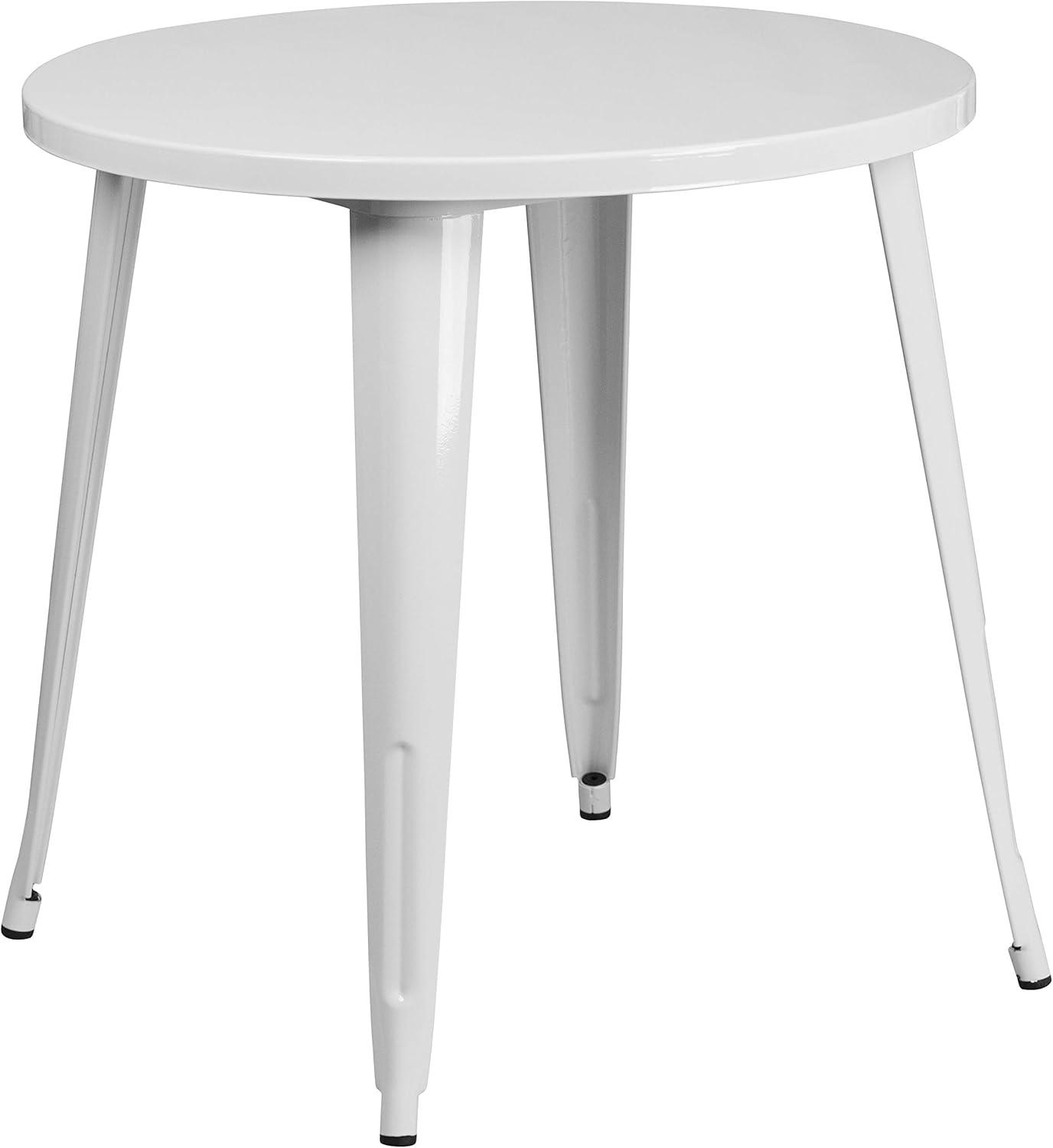 Flash Furniture Conrad Commercial Grade 30" Round White Metal Indoor-Outdoor Table Set with 2 Arm Chairs