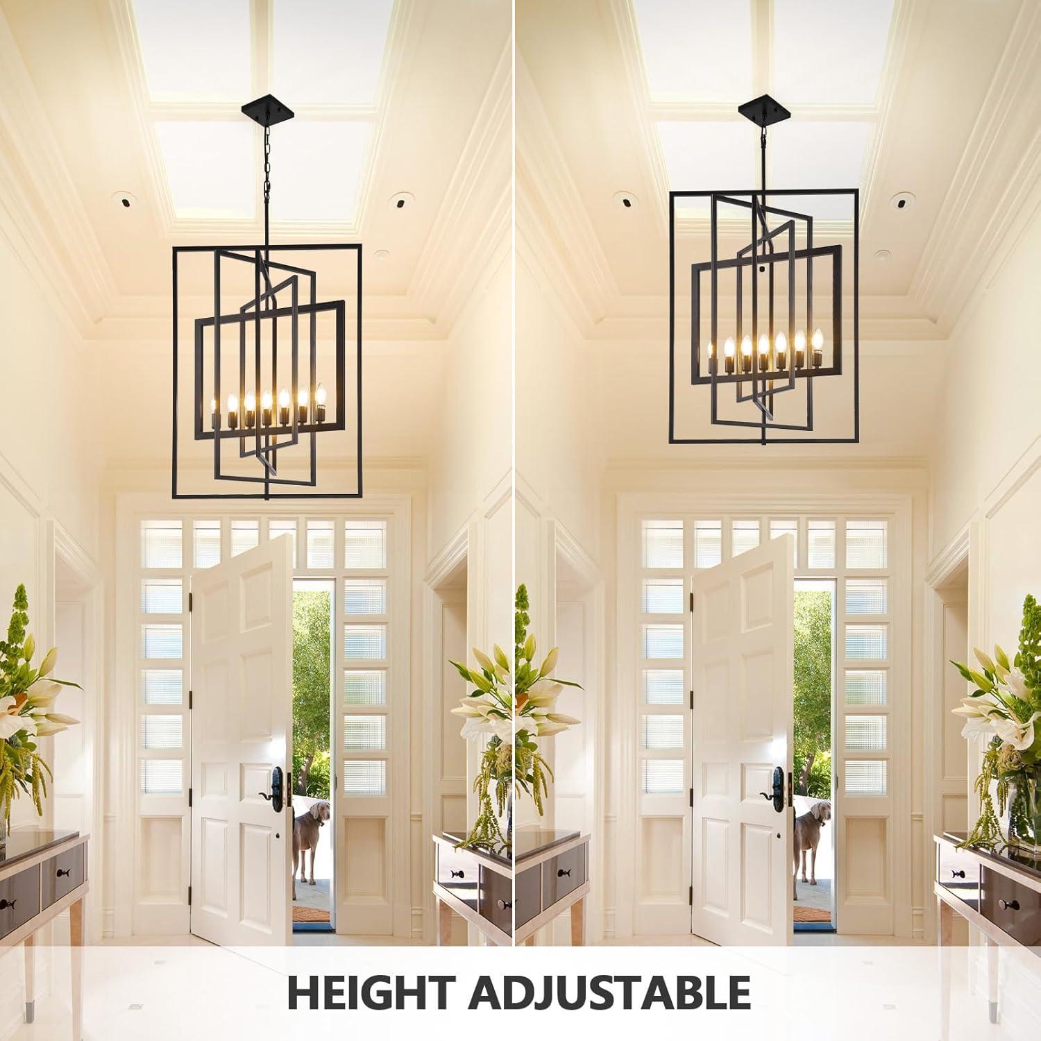 Magic Home 7-Light Lantern Pendant Light Fixtures,Farmhouse Foyer Lighting Fixtures,Rustic Dining Room Light Fixtures,Large Foyer Chandeliers,Black