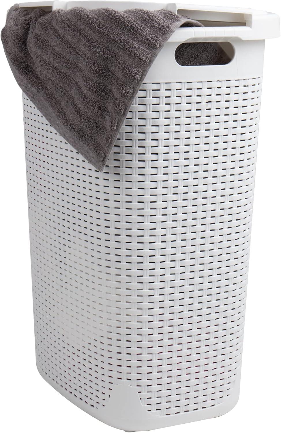 Mind Reader Mind Reader 60L Slim Laundry Hamper, Clothes Basket, Lid, Wicker Style, Plastic, 17.65"L x 13.75"W x 24.15"H, 2-Pack