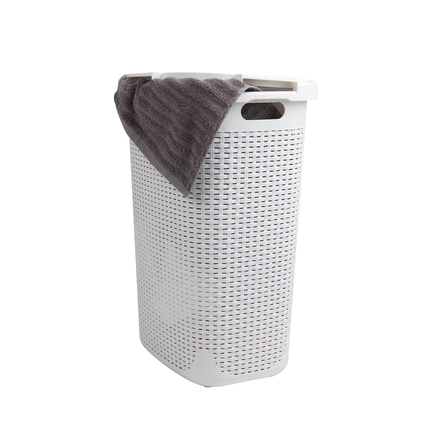 Mind Reader Mind Reader 60L Slim Laundry Hamper, Clothes Basket, Lid, Wicker Style, Plastic